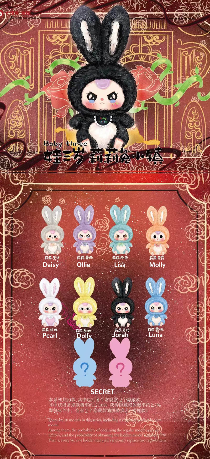 Baby Three Lily Rabbit Town Series Plush Dolls, Blind Box